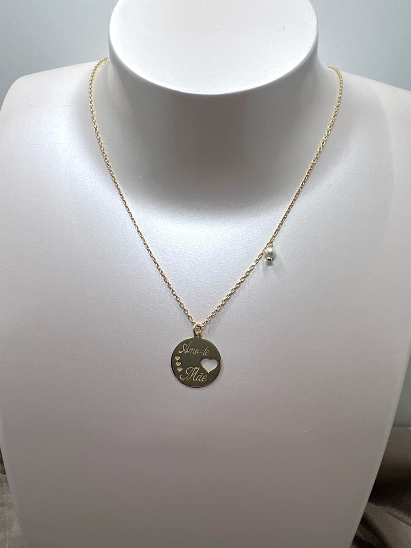 Colar para a Mãe c/ Medalha c/ corações e Perola