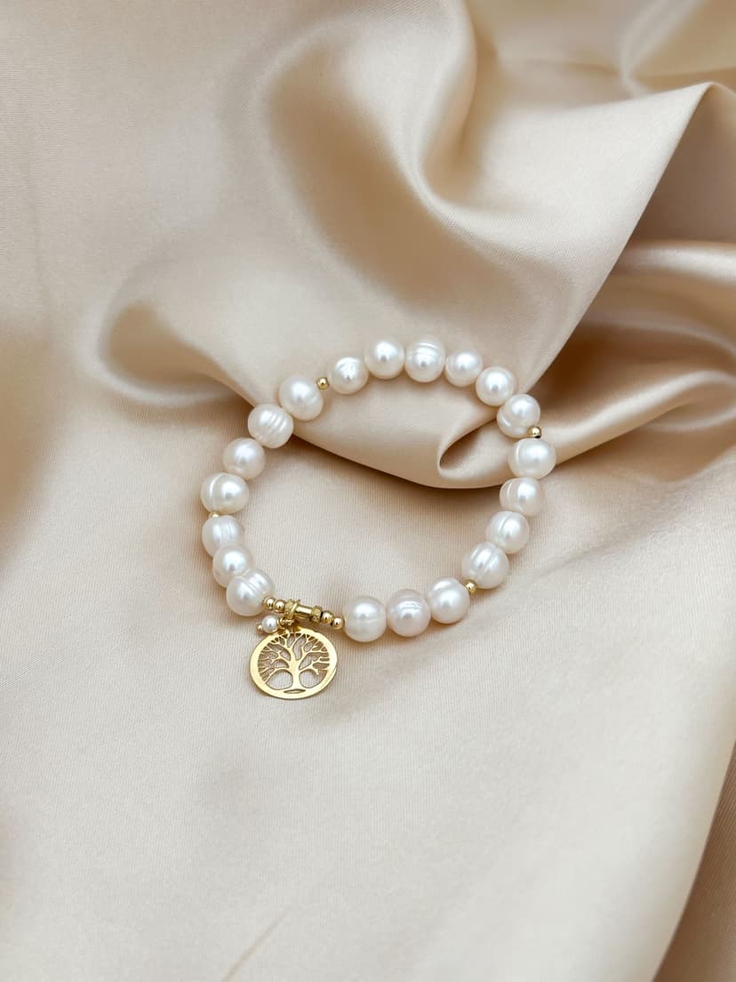Pulseira de Perolas com arvore da vida