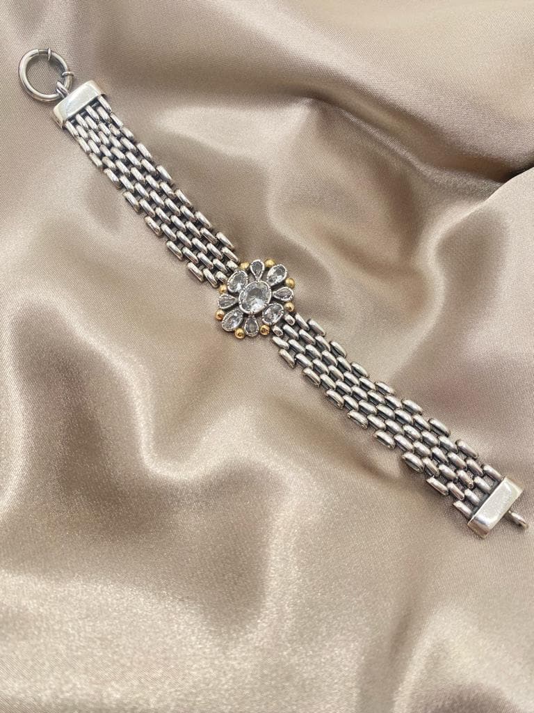 Pulseira Malha Rolex c/ Centro em Flor