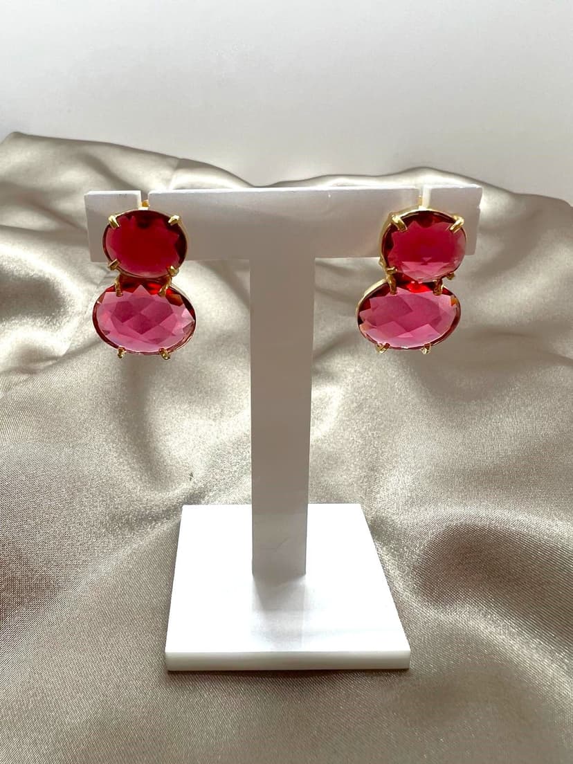 Brincos c/ Pedras de Cor Fucsia