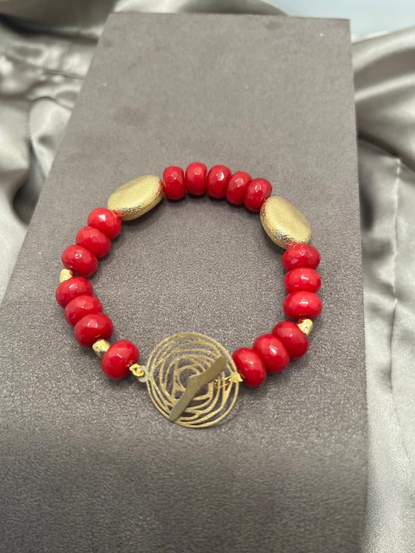 Pulseira c/ Ágatas e 2 Elementos de Prata