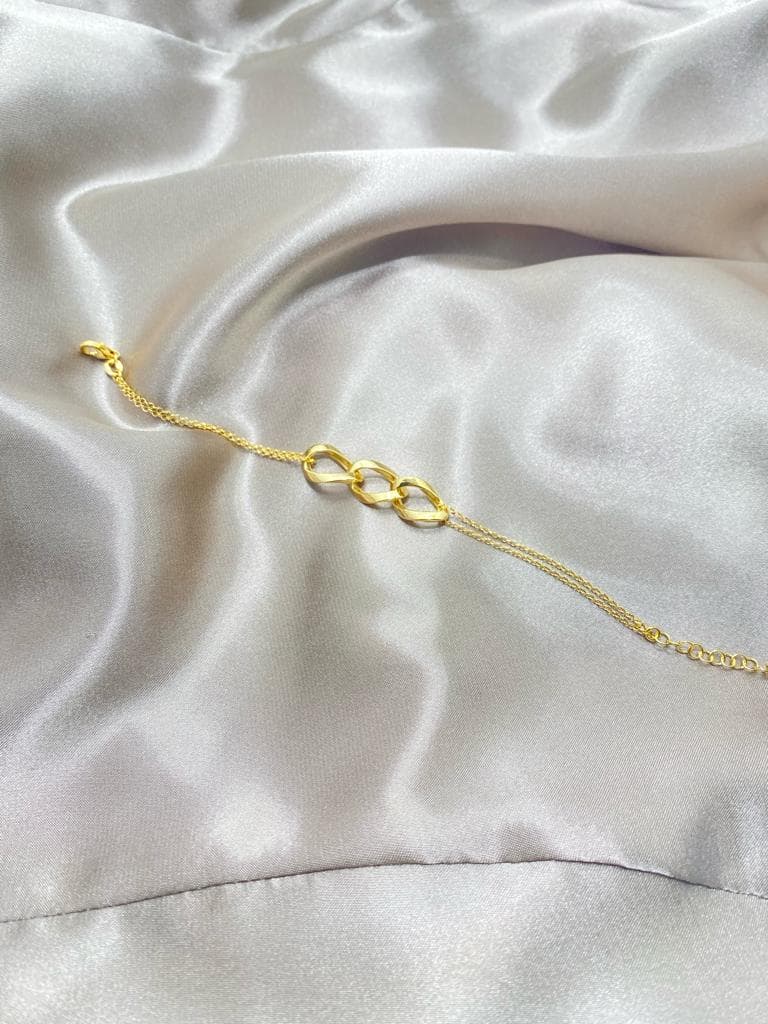 Pulseira Malha Dupla e Centro c/ 3 Elos